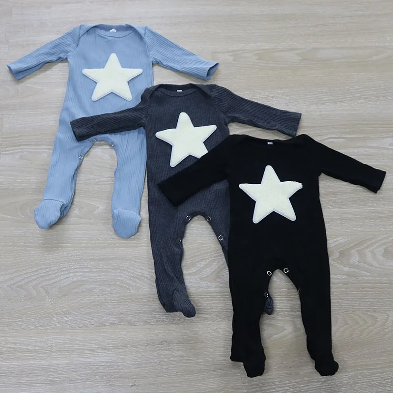 Casual Baby Boys Ribbed Cotton  Rompers Black Soft Autumn Star Bebe pajamas Kid Girls Winter clothes 0-12M outfits wholesale