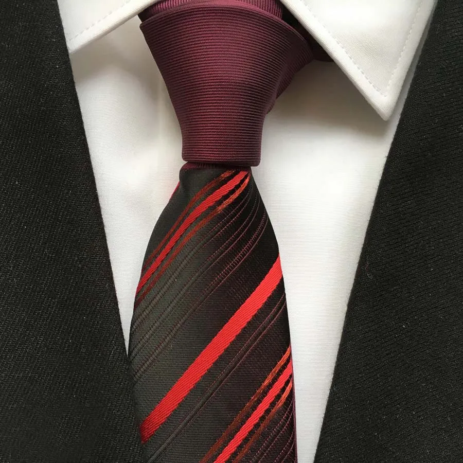 Men's Ties Novelty Panel Neck Tie Solid Burgundy Knot with Body Red Diagonal Stripes Neckties