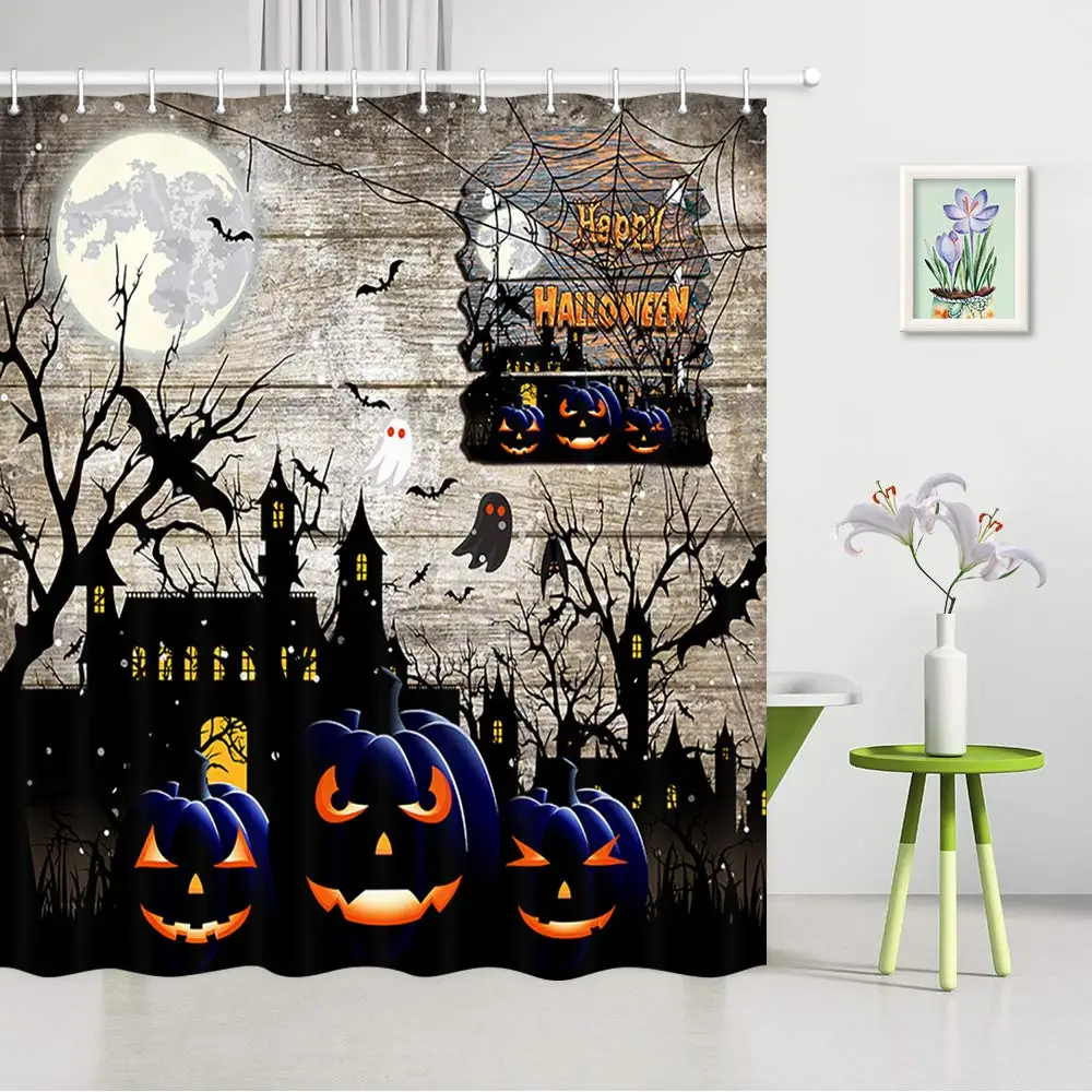 Ghost Pumpkin Horror Bat Farmhouse Decor Garage Barn Wall Festival Bath Curtains