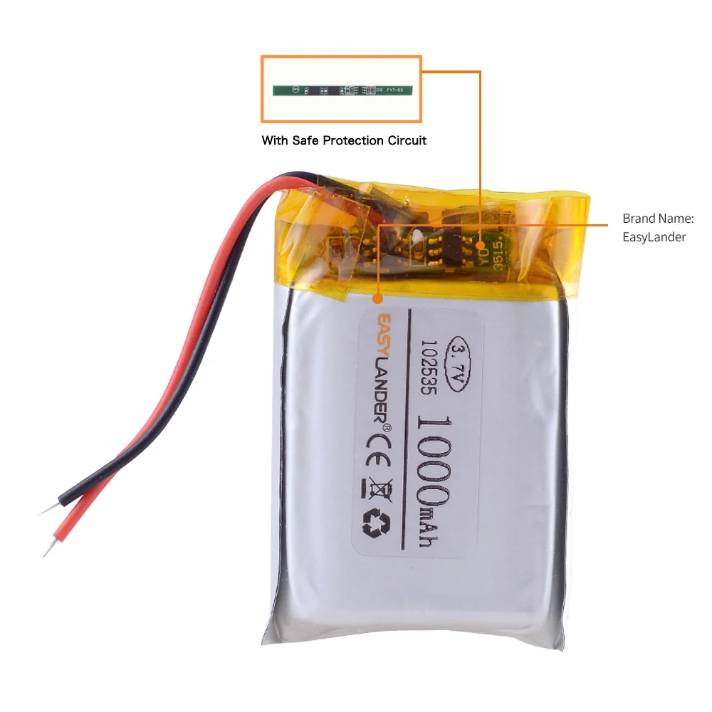 102535 충전식 리튬 이온 폴리머 배터리 102536, 3.7V, 1000mAh, 로트당 3 개