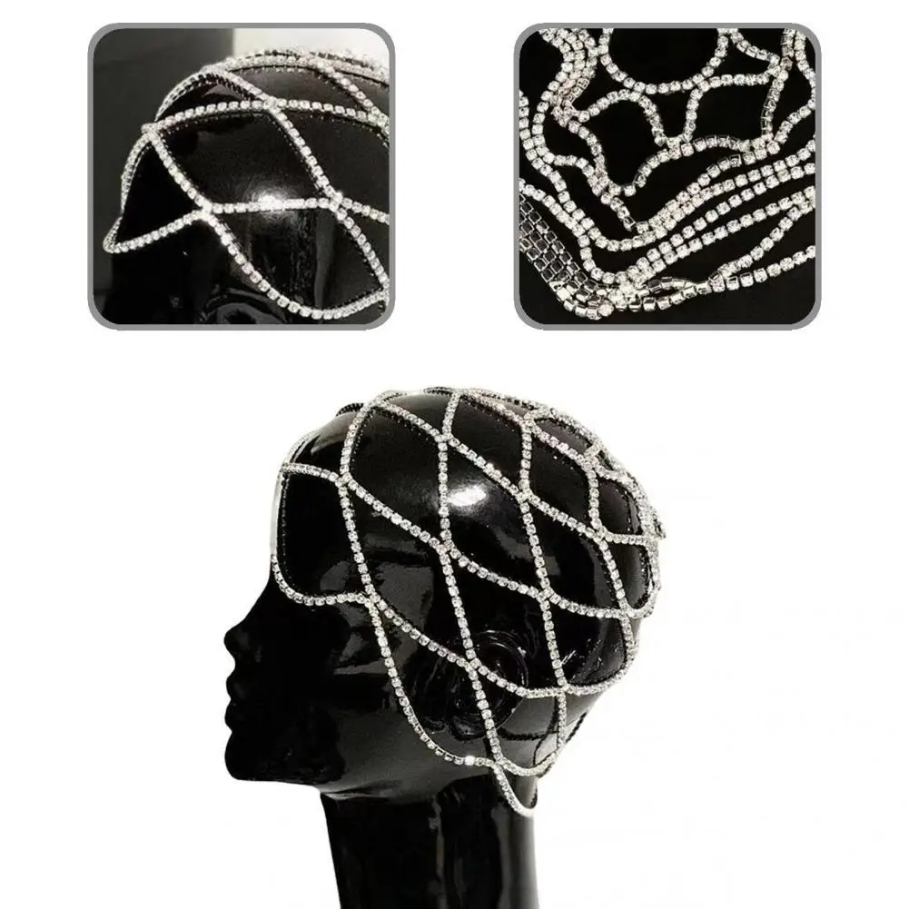 2021 Hollow Rhinestone Mesh Headpiece Wedding Head Chain Jewelry for Women Luxury Crystal Headband Head Cap Hat Hair Accessories