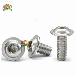 1/50pcs M3 M4 M5 M6 M8 ISO7380.2 304 Stainless Steel Hex Hexagon Socket Round Button Flange Head With Washer Collar Screw Bolt