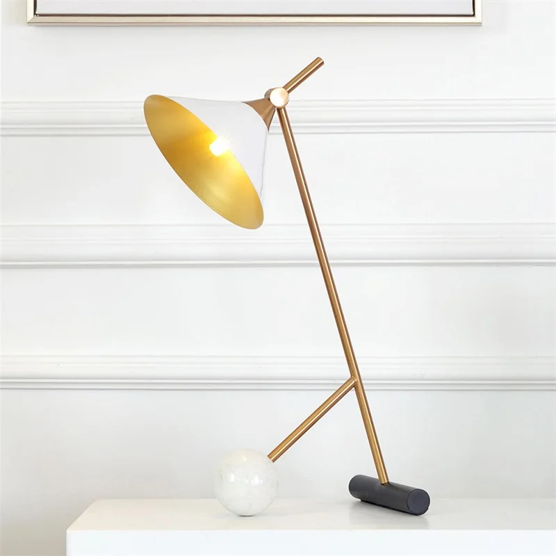 OURFENG Modern Table Lamp Design White Marble Base Desk Light Home Bedside LED Decorative For Bedroom Foyer Study Office
