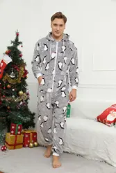 Pijamas de manga larga para hombres y adultos, ropa de dormir de franela, mono de invierno con estampado gris, mono de Navidad