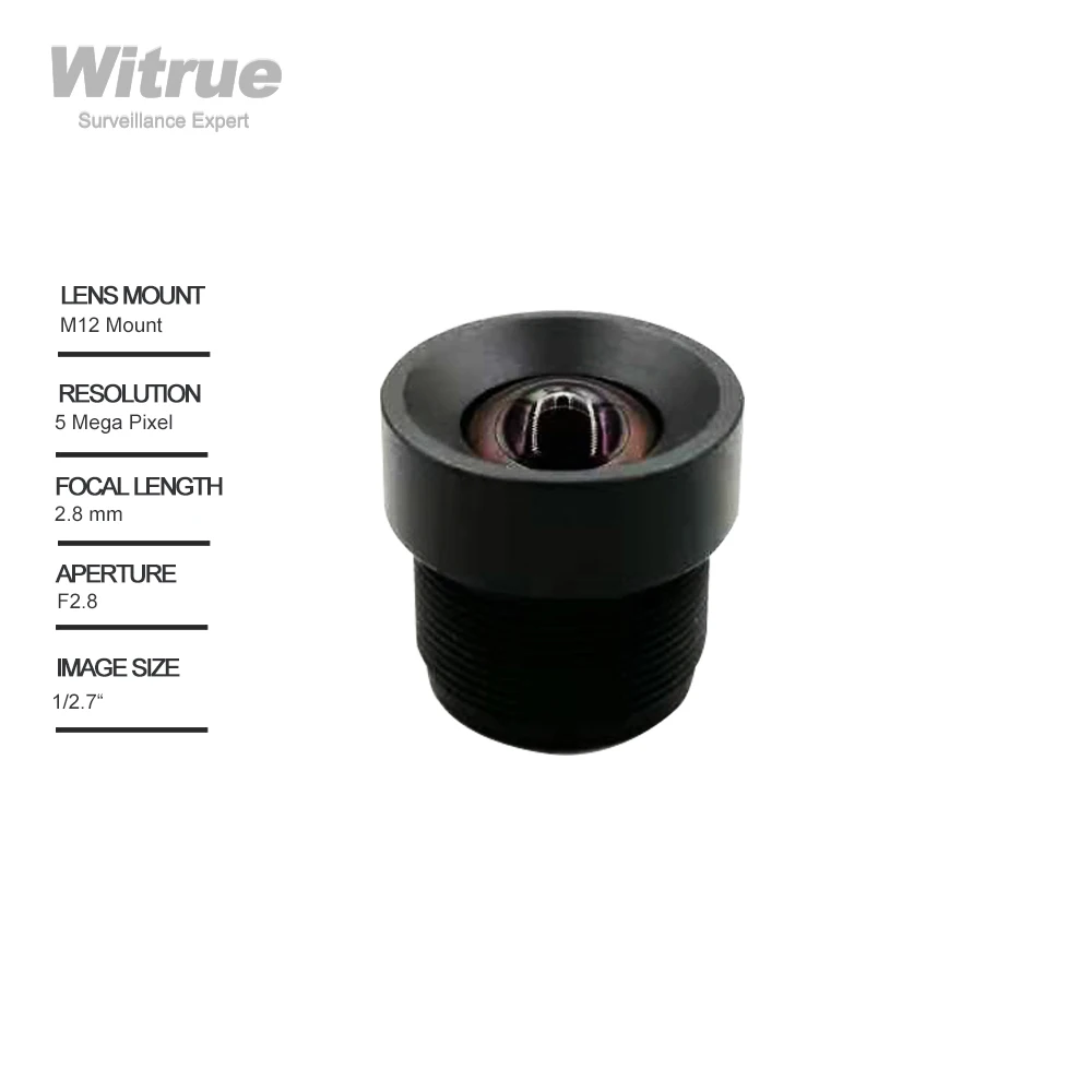 

Witrue 2.8mm Lens 5MP M12 Mount 1/2.7" Inch F2.8 with 650nm IR filter No Distortion lenses for Action CCTV Camera