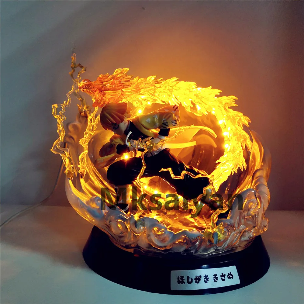 Demon Slayer รูป Zenitsu Thunderclap LED ของเล่น PVC Kimetsu ไม่มี Yaiba รุ่น Kimetsu ไม่มี Yaiba การกระทำ Figma Flash Effect ตุ๊กตา