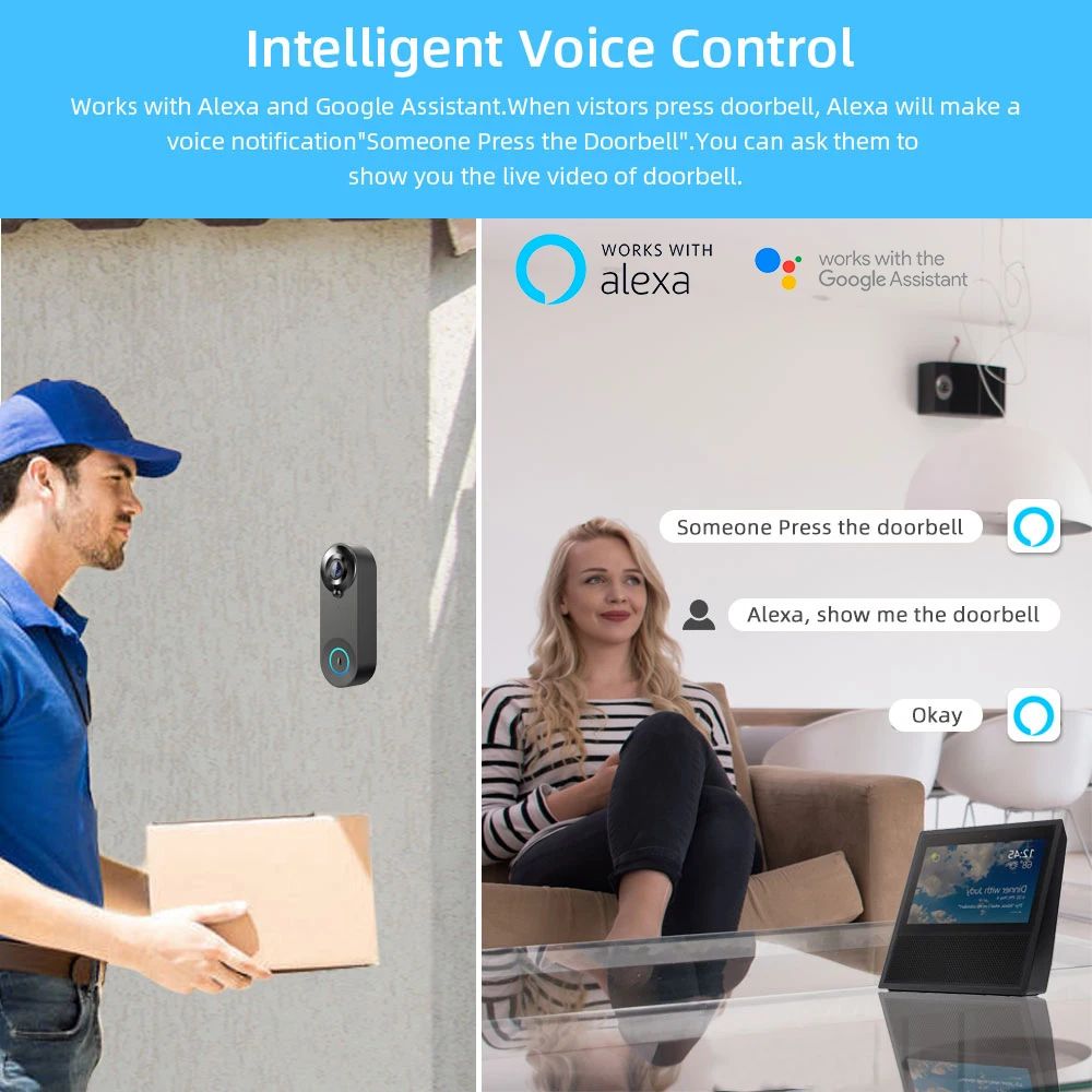 Imagem -04 - Tuya-campainha sem Fio para Casa Inteligente Câmera de Campainha Segurança de Vídeo Intercomunicador hd 1080p ir Visão Noturna Suporte Alexa e Google