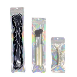 100 Pcs Hologram Aluminum Foil And Transparent Zip Lock Bags Long Plastic Pouch Watch Pen Jewelry Cosmetic Usb Data Cable Bags