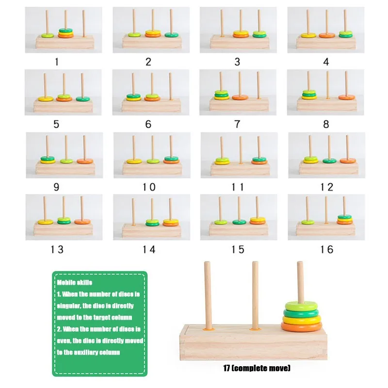 Juego de juguetes de madera, juegos educativos, juguete de escritorio, ejercicio, pensamiento, entrenamiento lógico, Torre Hanói