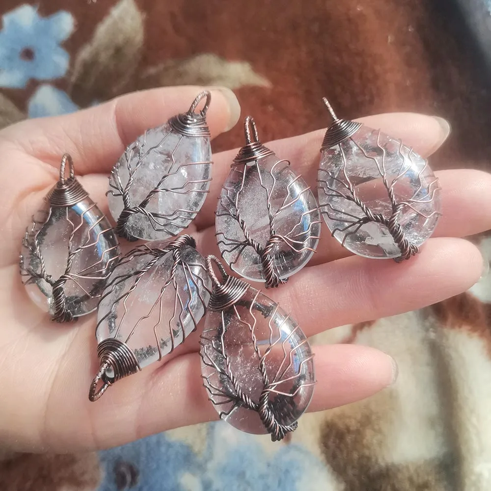 

Natural Stone white Crystal Tree of Life Antique Pendants Wire Wrapped Trendy Jewelry Making Wholesale 6/lot free free shipping