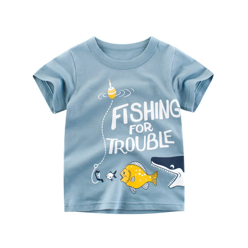 1 2 3 4 5 6 7 8 9 Years Kids Boys 100% Cotton Short Sleeve Shark Cartoon T-Shirts Clothes Children Kids Summer Tops Clothing