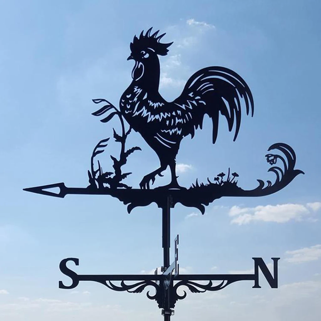 Steel Rooster Shape Weathervane Weather Vane Wind Direction Indicator Barn