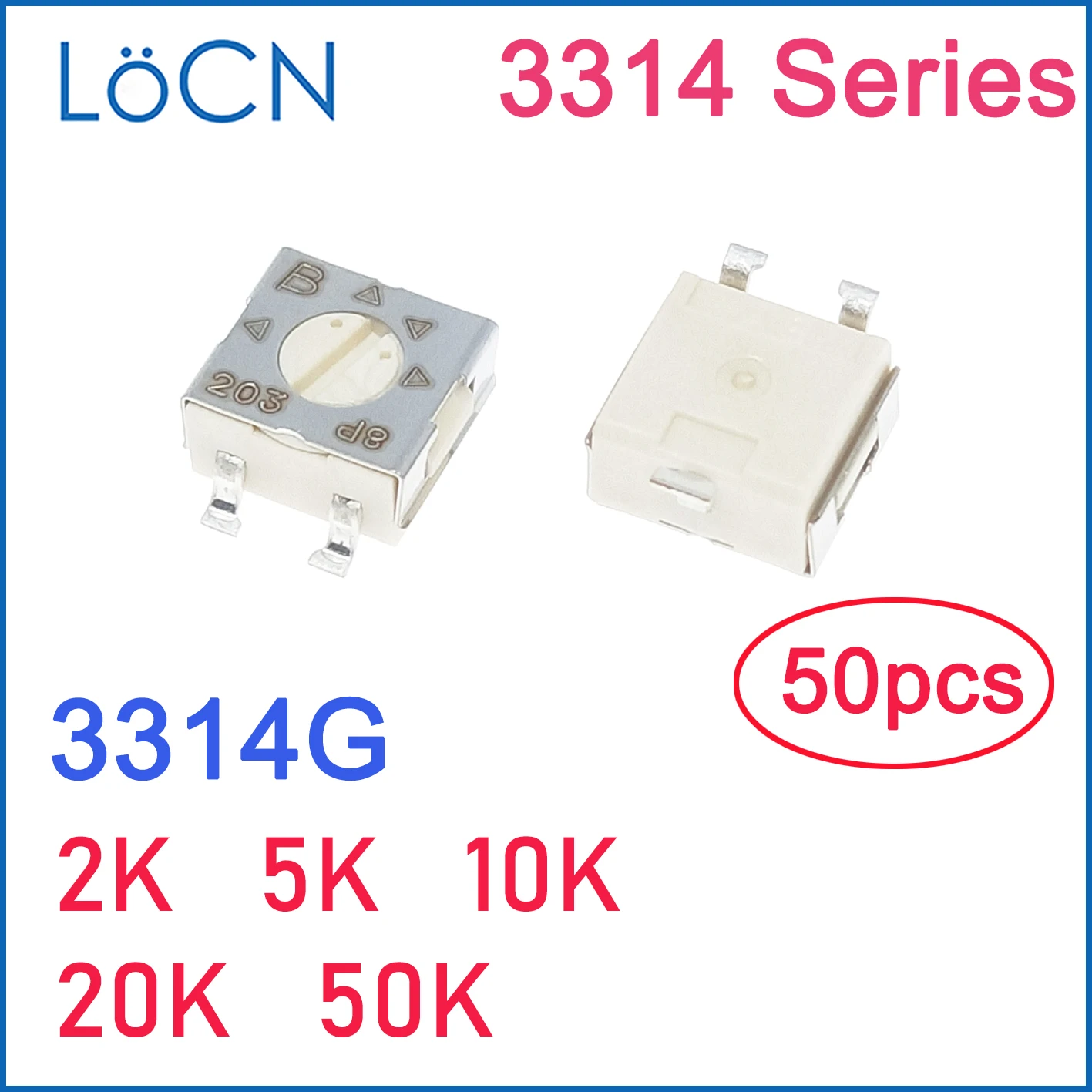 Potenciómetro recortador de maceta, accesorio original de 3314G, 4x4, 2K, 5K, 10K, 20K, 50K, 3314G-1-103E, 3314G-1-203E, 3314G-1-503E, 50 unidades