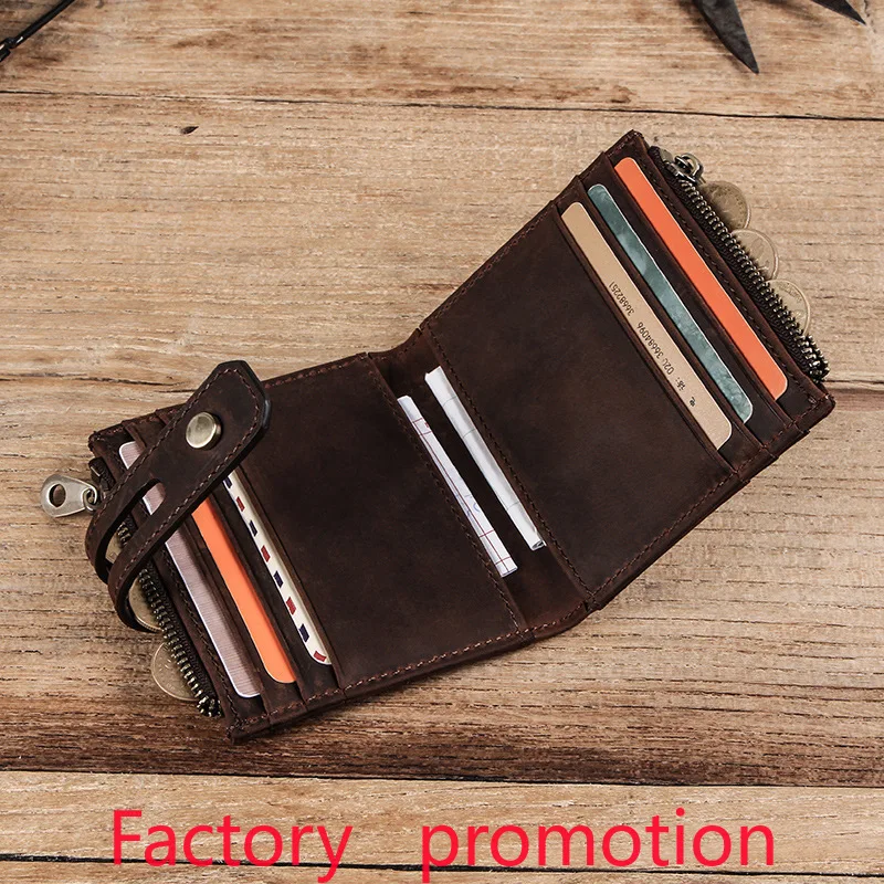 Crazy Horse Leather Vintage Wallet Multi-Card Zipper Coin Bag ID Card Bank Card Portable Card Holder