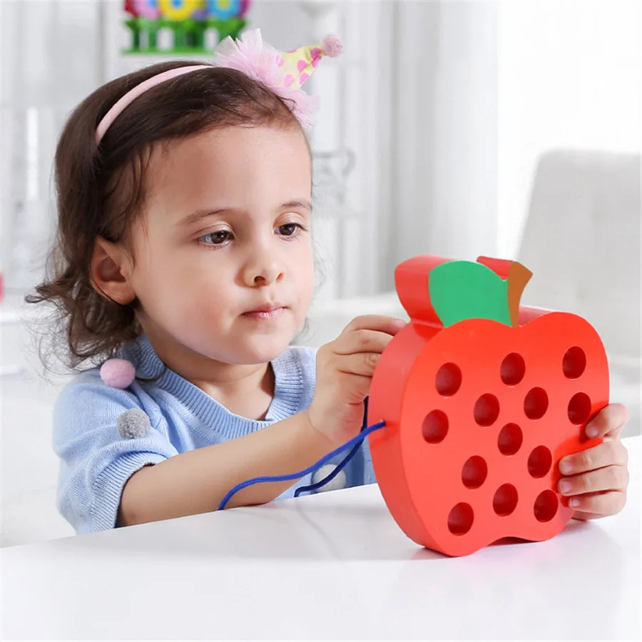 Bambini verme di legno mangia frutta mela pera labirinto gioco filettatura corda apprendimento precoce sussidi didattici giocattolo matematico bambini giocattoli Puzzle in legno