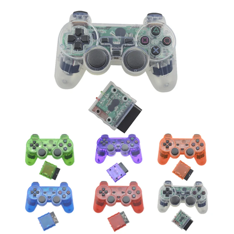 Gamepad Wireless a colori trasparenti per Sony PS2 2.4G Joystick a vibrazione Controller bluetooth per Playstation 2 Joypad