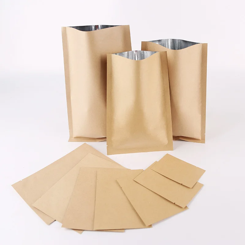 2000Pcs Open Top Kraft Paper Mylar Foil Bag Heat Vacuum Seal Tear Notch Food Storage Packaging Pouches for Coffee Candy Tea Pack