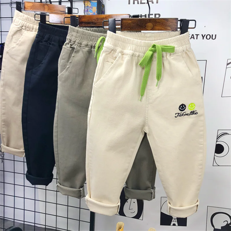 Autumn boys' blend pants medium and large children's trousers thin casual clothing children's solid color slim pants 35