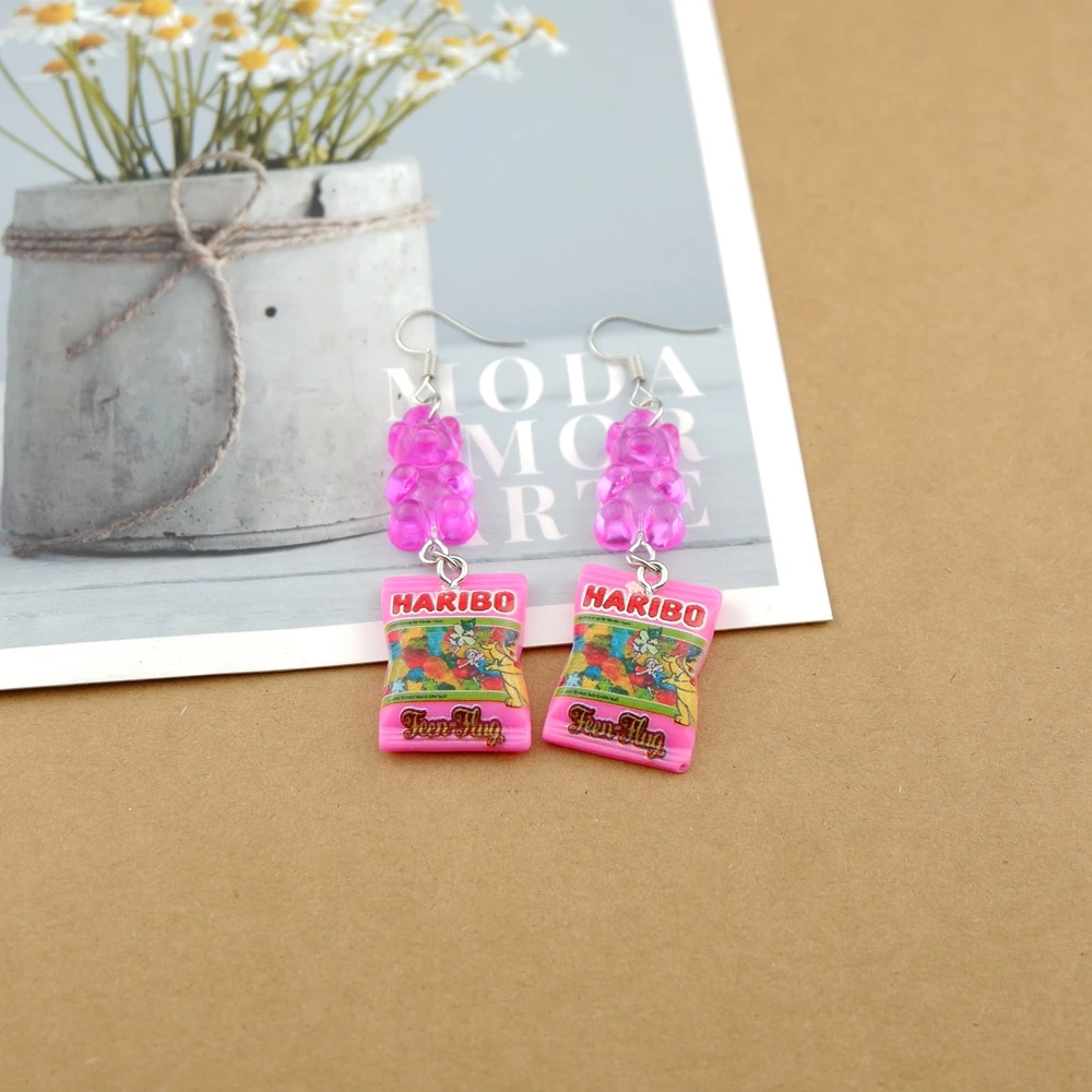 Kawaii غائر الدب الشوكولاته البسكويت الأقراط زي العصرية نمط امرأة فتاة المجوهرات قطرة الشحن