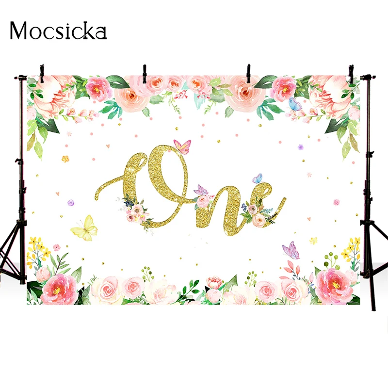 Mocsicka Rose Gold Flower Girl Birthday Party Background Photography Bohemia Dreamcatcher Dessert Table Decorate Backdrop Banner