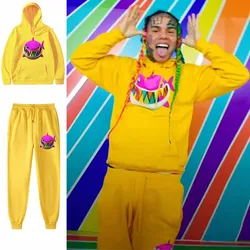 6ix9ine gooba hoodie pants suit hip-hop streetwear velvet warm soft trousers male hip-hop sportswear sports suit two-piece suit