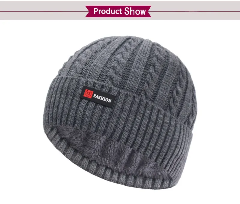 Marke Skullies Mützen Männer Winter Hüte Für Männer Kappe Frauen Winter Gestrickte Hut Männlich Warme Dicke Gorro Motorhaube Pelz Stricken Beanie Hut Kappe – Detail 4
