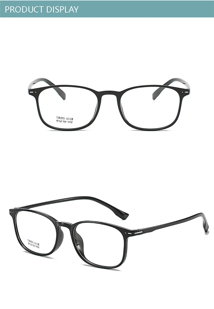 Tr90 quadratische kurzsichtige Brille mit Grad Frauen Männer Retro klarer Spiegel kurzsichtige Brille 0 -0.5 -1.0 -1.5 bis -6.0 transparent – Detail 5