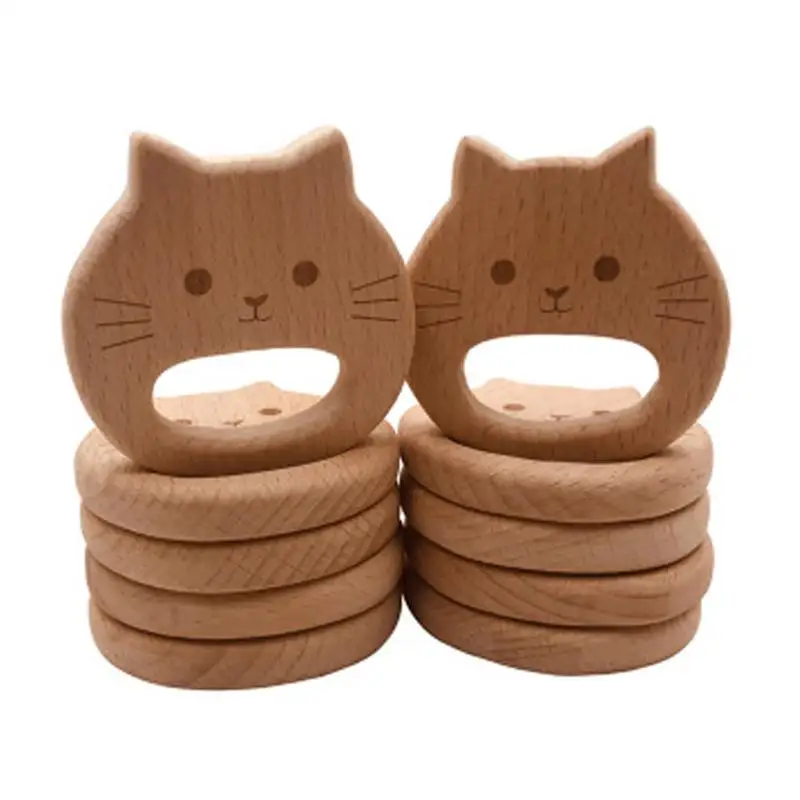 

Cat Wood Teether Infant Kids Teething BPA Free Newborn Chew Play Toy Gifts Organic Wooden The Bear Animal Baby Teether Toys