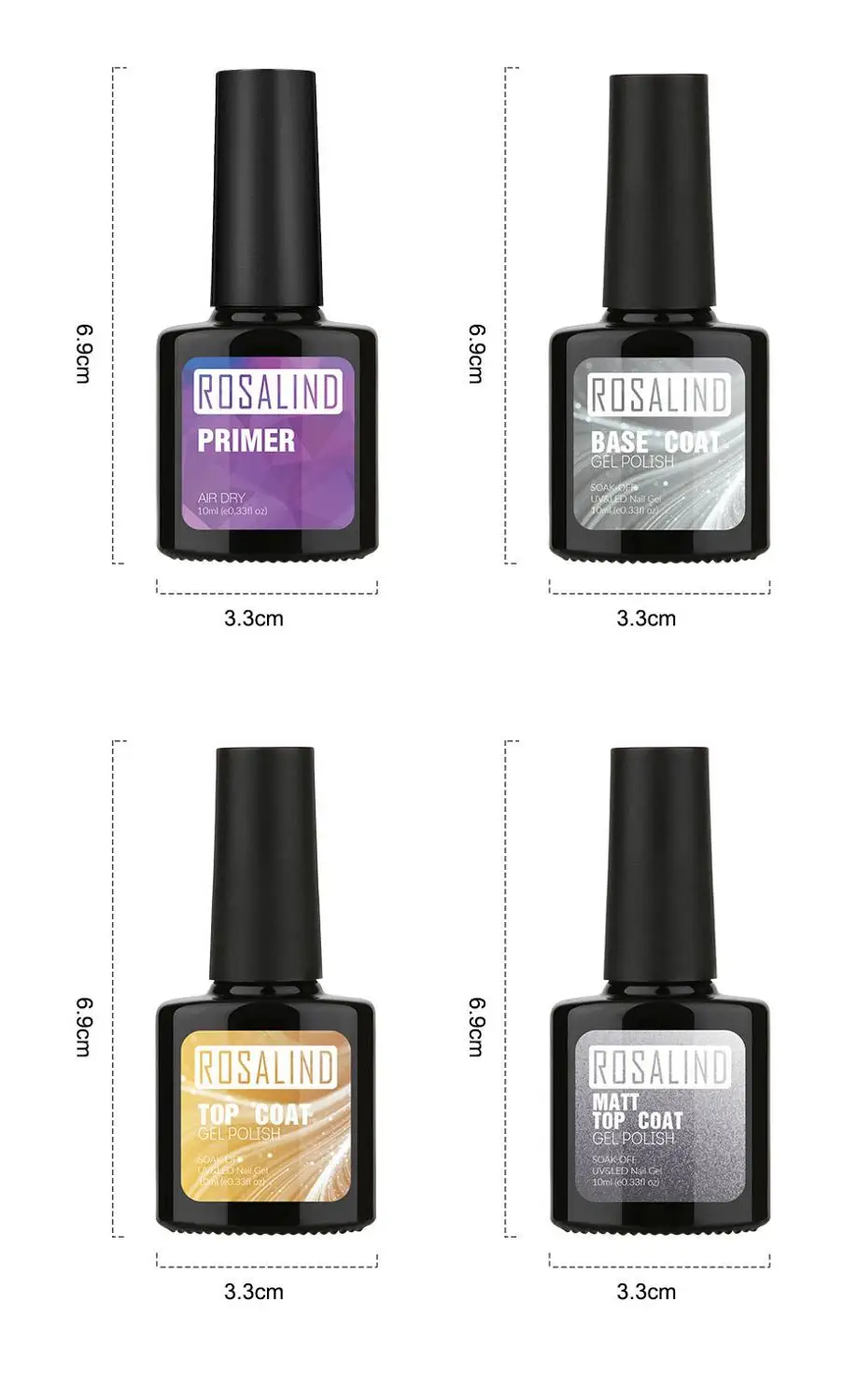 Rosalind-esmalte em gel para unhas, 10ml, 4 pçs, primer, base seca, cobertura fosca, conjunto para unhas, esmalte em gel