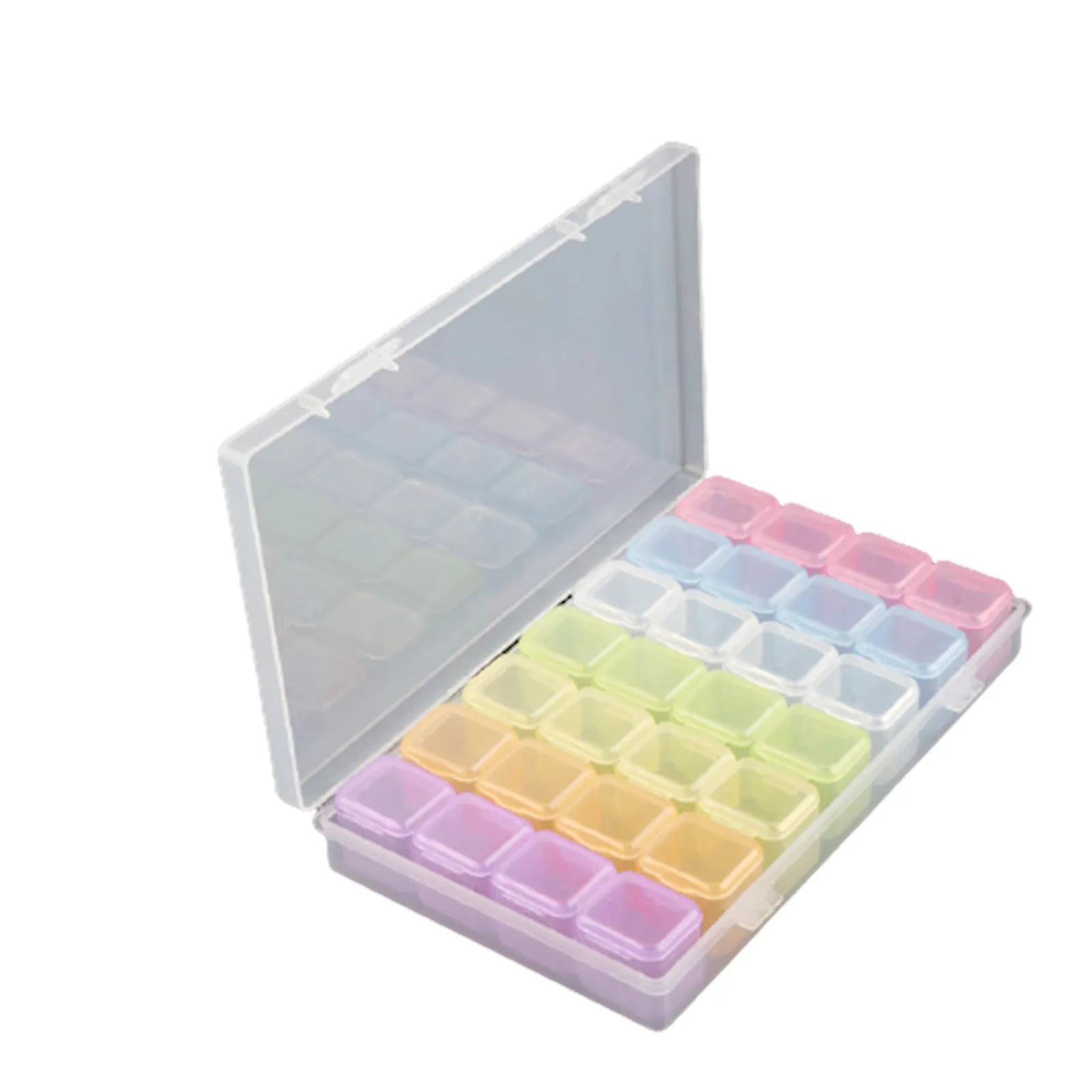 Storage Box 28 Removable Compartments Mini Grids Diamond Organizer Box for Jewelry Beads Transparent 17.5x10.5x2.5cm WWO