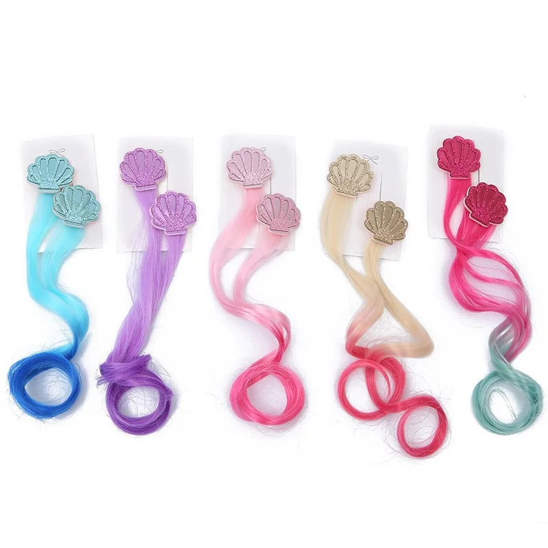 12PCS/lot Children's wig hairpin, colorful curly hair accessories little girl braided hair headdress, mermaid princess wholesale