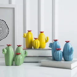 Nordic Ins Ceramics Simulation Cactus Sculpture Ornaments Living Room Desktop Cactus Statues Crafts Home Decoration Accessories