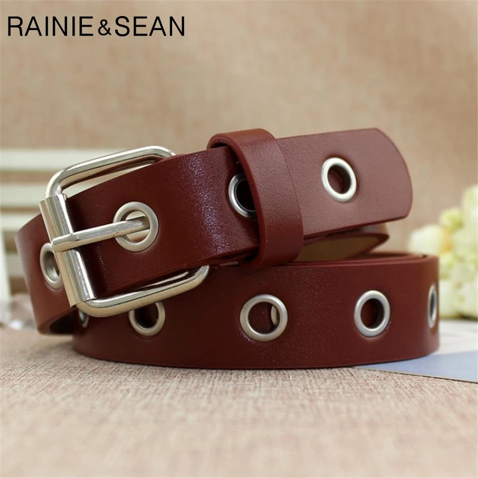 RAINIE SEAN Female Belt Buckles Leather Belts For Women Hollow Waist Belt For Trousers White Black Burgundy Ladies Waist Belt