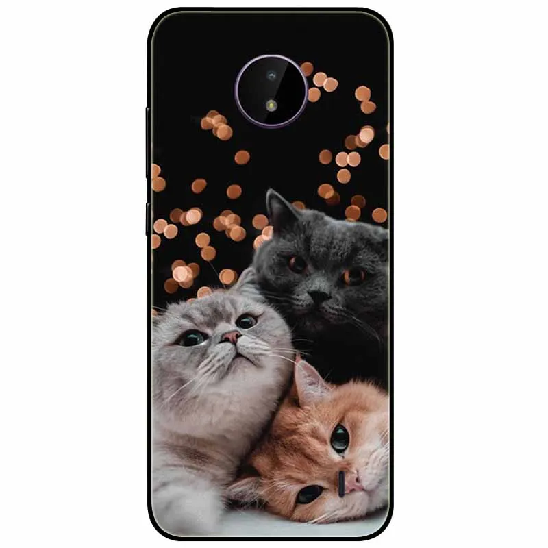 For Nokia C20 C10 C30 Cover Silicone Lovely Cat TPU Painted Black Bumper for NOKIA C10 C30 C 20 Phone Cover Protective Shells