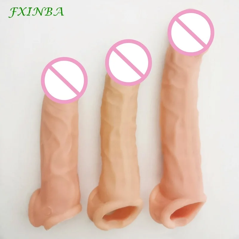 FXINBA New Realistic Penis Sleeve Extender Cock Sleeve Dick Enlargement Delay Ejaculation Reusable Condom Adult Sex Toys For Men