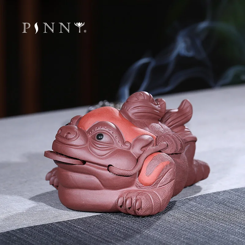 

PINNY Yixing Purple Clay Mascot Tea Pet Purple Sand Three Feet Toad Figurines Decorative Statues For Home Tabletop Handcrafts