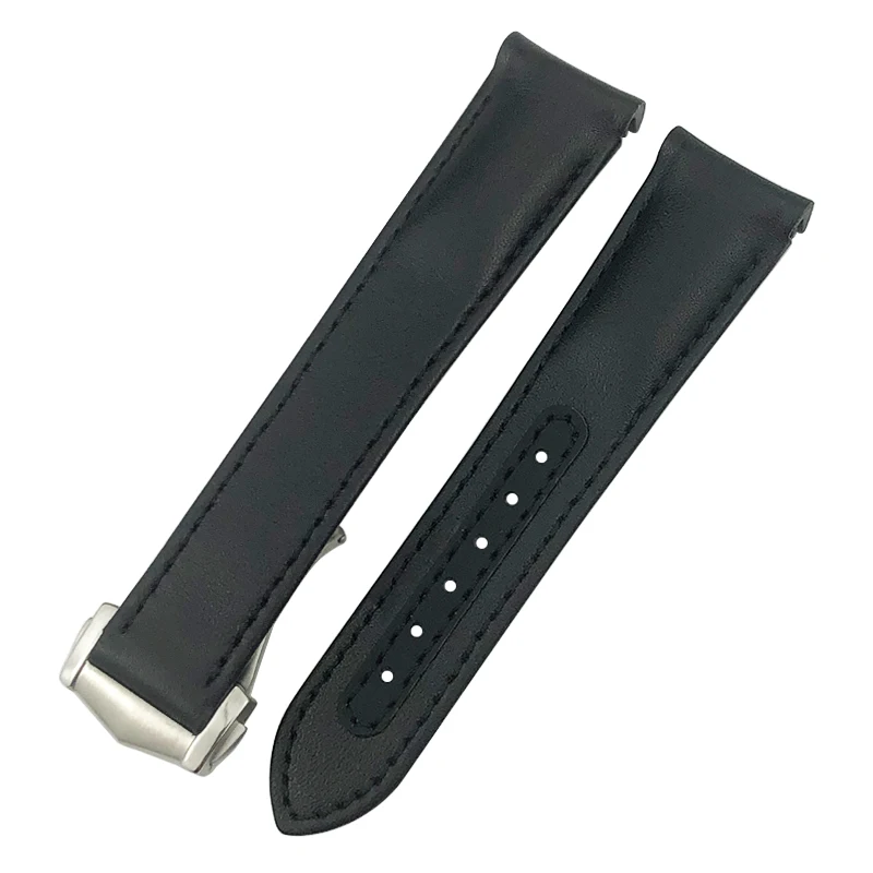 Curved End Cowhide Real Leather Watchband 20mm 19mm 21mm Fit for Omega AQUA TERRA AT150 Seamaster Diver 300M Soft Watch Strap