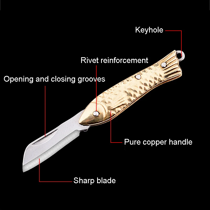 Mini Pocket Knife Folding Brass Keychain Pendant Cleaver Blade Cutter Tool Gift Self-Defense Portable Knife