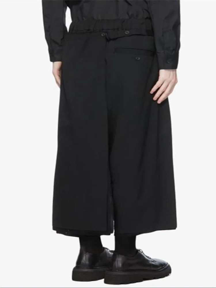 Spring And Autumn New Hair Stylist Asymmetrical Double Black Elastic Waist Loose Foot Naked Pants Slacks