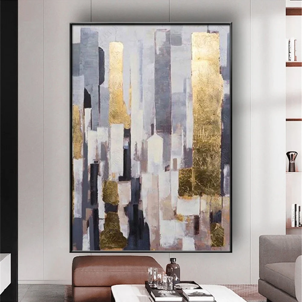 

Hand Abstract Oil Painting Gold Leaf Wall Painting Modern Mural Art For Home Cuadros Canvas Painting Large Sofa Decor Painting