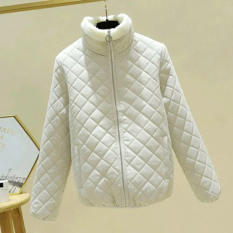 Thin light Down Cotton Jacket Female Short Coat Spring Autumn Women's New Hooded Loose Imitation lamb Wool Cotton Jacket C