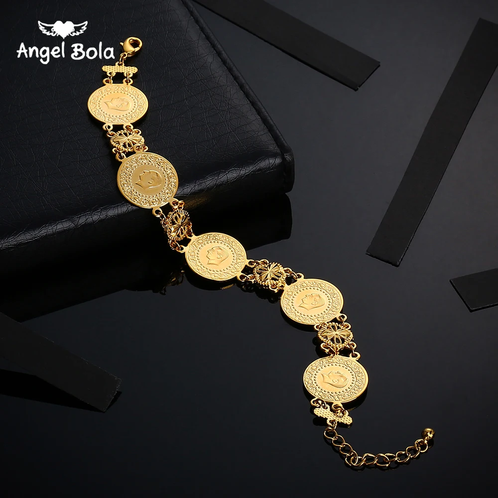 

Gold Color Allah Coin Bracelet Islamic Muslim Arab Coins Bracelet for Women Men Middle Eastern Jewelry Gifts Never Faded