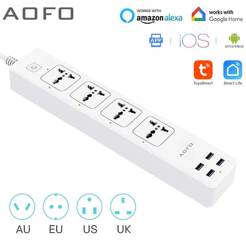 Universal Smart Power Strip WiFi Works with Alexa, GoogleHome, Multi Plug with 4 AC Outlets & 4 USB Charging Ports,Voice Control