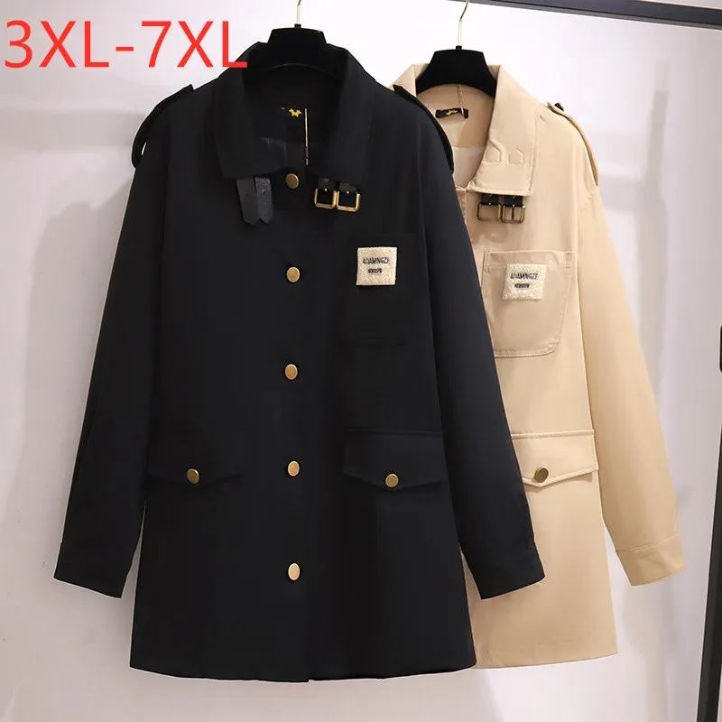 

New 2021 Autumn Winter Plus Size Women Clothing Long Jacket Large Long Sleeve Loose Black Pocket Button Coat 3XL 4XL 5XL 6XL 7XL