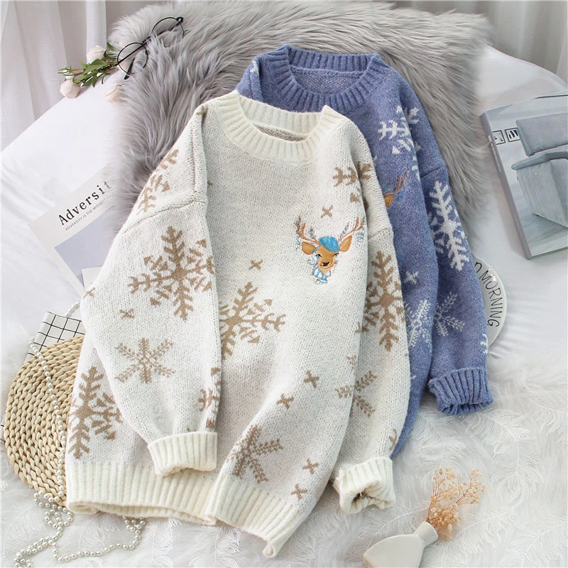 Christmas Heavy Industry Embroidery Sweaters Women 2021 Autumn And Winter New Red Pullover Korean Foreign Style Student Sweater