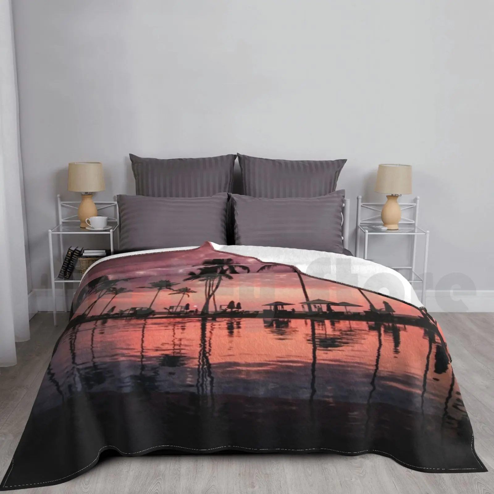 

Pool Aesthetic Sunset Tropical Vibes Print Blanket Fashion Custom Pool Swim Swimming Water Ocean Beach Summer
