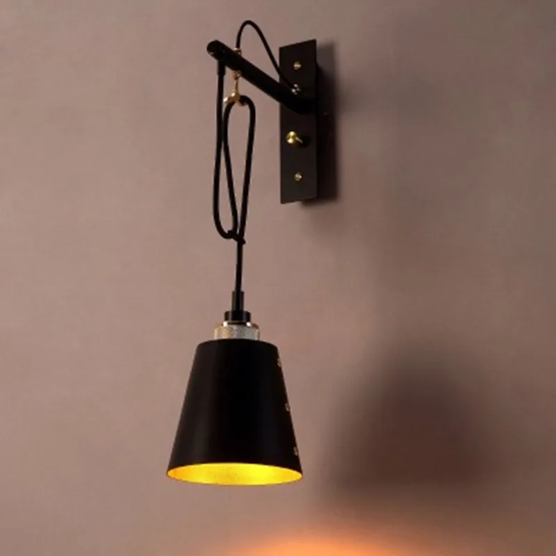 

American Iron Black Gold Wall Lamp Simple Corrido Restaurant Bar Aisle Bedroom Bedside Industrial Style Decorative Lighting