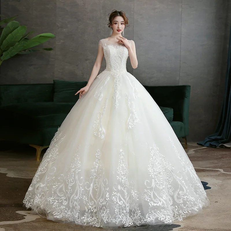 Vestido De Noiva 2021 nuovo elegante abito da sposa senza maniche con lacci abito da ballo principessa abiti da sposa di lusso dimensioni personalizzate