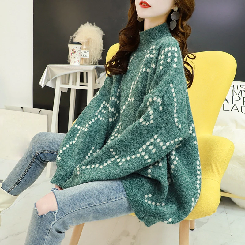 

Fashion Striped Loose Turtleneck Sweater Female Long Sleeve Large Size Stitching Lazy Sweater Pullover Women Autumn Winter