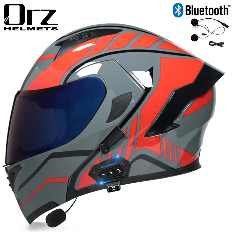 Racing Safe Bluetooth Motorcycle Helmet Modular Dual Lens Motorcycle Helmet Flip Up Casco Capacete Casque Moto Men Women DOT